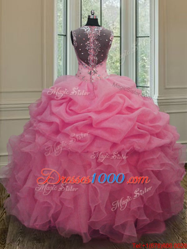 Custom Design Straps Straps Baby Pink Sleeveless Organza Zipper Quince Ball Gowns for Military Ball and Sweet 16 and Quinceanera