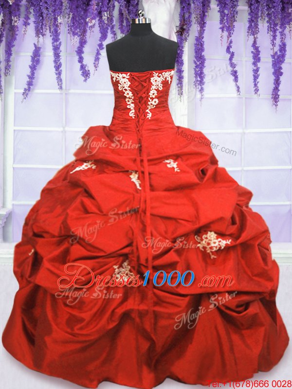 Pick Ups Floor Length Ball Gowns Sleeveless Coral Red 15th Birthday Dress Lace Up