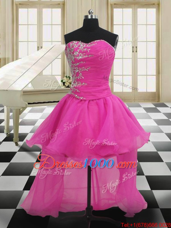 Four Piece Sweetheart Sleeveless Zipper Ball Gown Prom Dress Hot Pink Organza