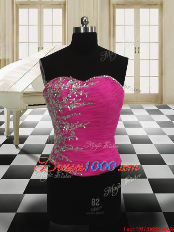 Four Piece Sweetheart Sleeveless Zipper Ball Gown Prom Dress Hot Pink Organza
