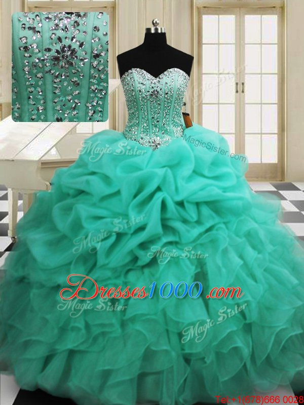 Sexy Apple Green Lace Up Sweetheart Beading and Pick Ups Quinceanera Dresses Organza Sleeveless