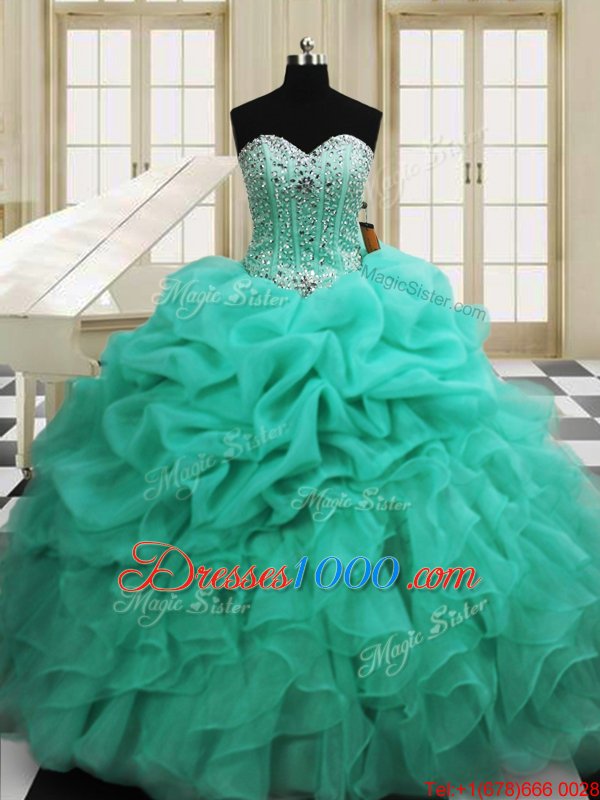 Sexy Apple Green Lace Up Sweetheart Beading and Pick Ups Quinceanera Dresses Organza Sleeveless