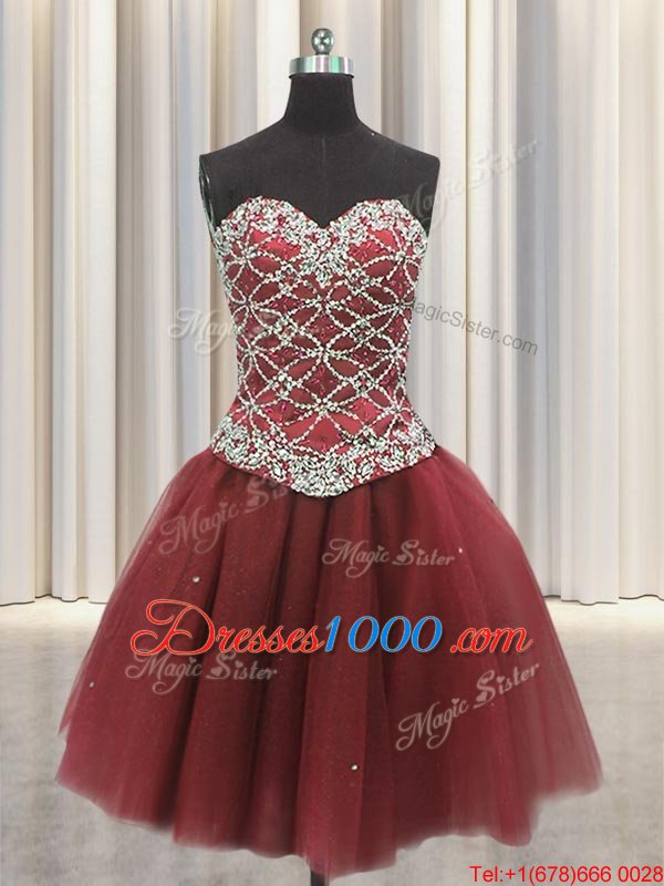 Popular Three Piece Tulle Sleeveless Floor Length Quinceanera Dress and Beading and Sequins
