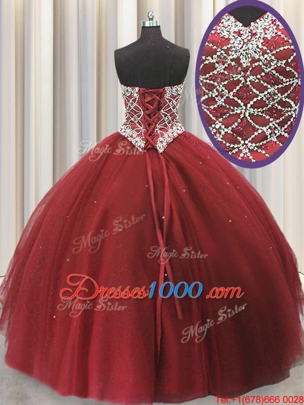 Popular Three Piece Tulle Sleeveless Floor Length Quinceanera Dress and Beading and Sequins