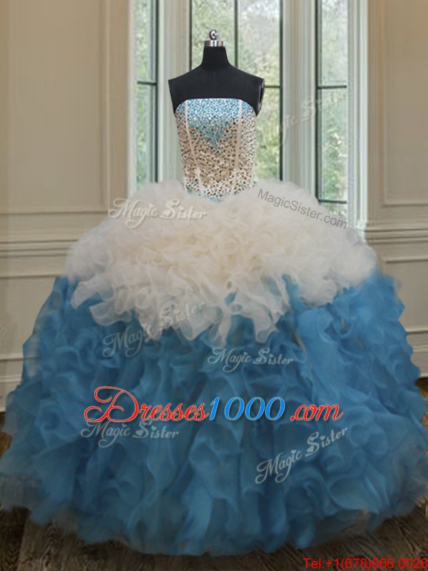 Free and Easy Sweetheart Sleeveless Organza Ball Gown Prom Dress Beading and Ruffles Lace Up