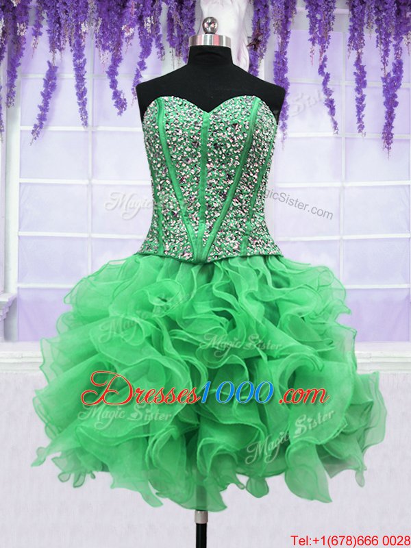Clearance Four Piece Organza Sleeveless Floor Length Vestidos de Quinceanera and Beading and Ruffles