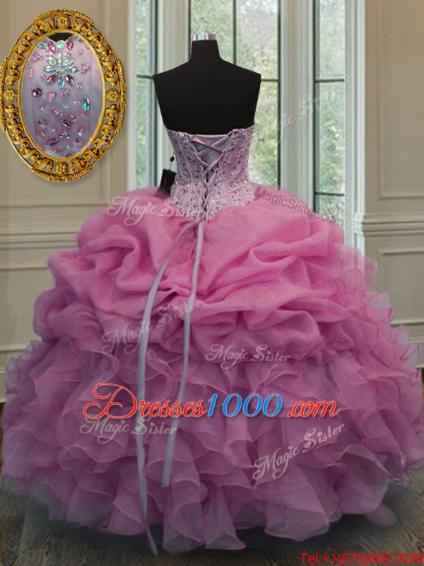 Cute Organza Sweetheart Sleeveless Lace Up Beading and Ruffles Vestidos de Quinceanera in Lavender