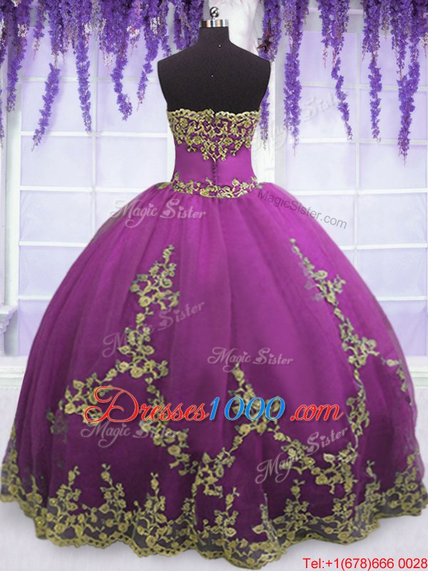 Glamorous Floor Length Fuchsia Sweet 16 Dresses Strapless Sleeveless Zipper