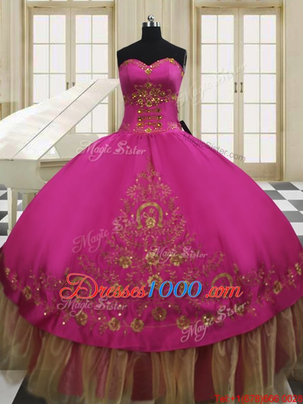 Cute Sweetheart Sleeveless Lace Up Sweet 16 Dresses Fuchsia Taffeta