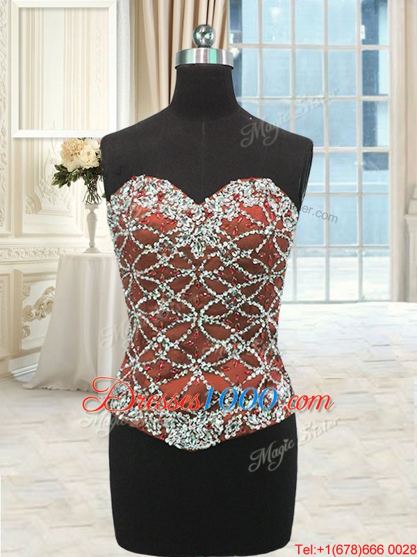 Three Piece Red Organza Lace Up Sweet 16 Dress Sleeveless Floor Length Beading and Pick Ups