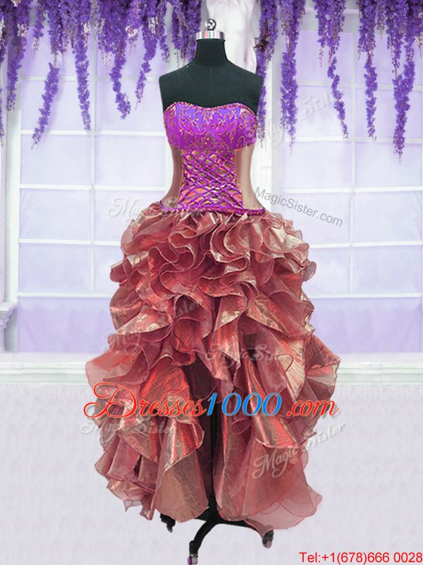 Four Piece Sleeveless Lace Up Floor Length Appliques and Embroidery Quinceanera Gowns