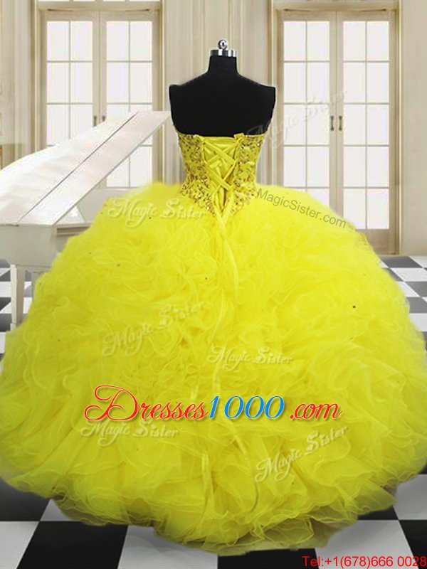 Light Yellow Sleeveless Tulle Lace Up 15 Quinceanera Dress for Military Ball and Sweet 16 and Quinceanera