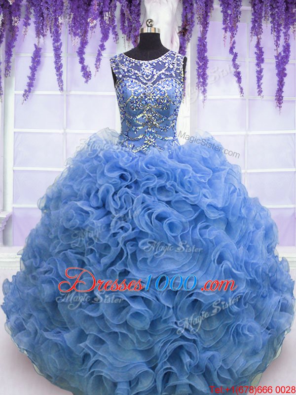 Organza Strapless Sleeveless Lace Up Embroidery and Ruffles 15th Birthday Dress in Orange