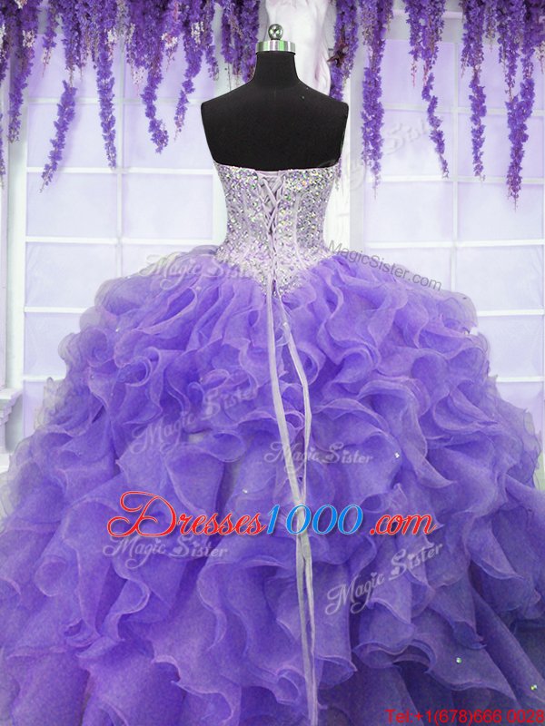 Dynamic Lavender Sweetheart Neckline Ruffles and Sequins Quinceanera Dresses Sleeveless Lace Up