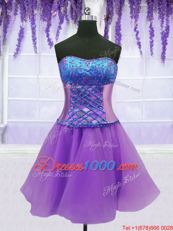 Shining Four Piece Lavender Sleeveless Embroidery and Ruffles Floor Length Sweet 16 Quinceanera Dress