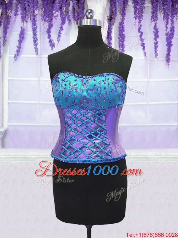 Custom Fit Four Piece Floor Length Lavender Sweet 16 Dresses Strapless Sleeveless Lace Up
