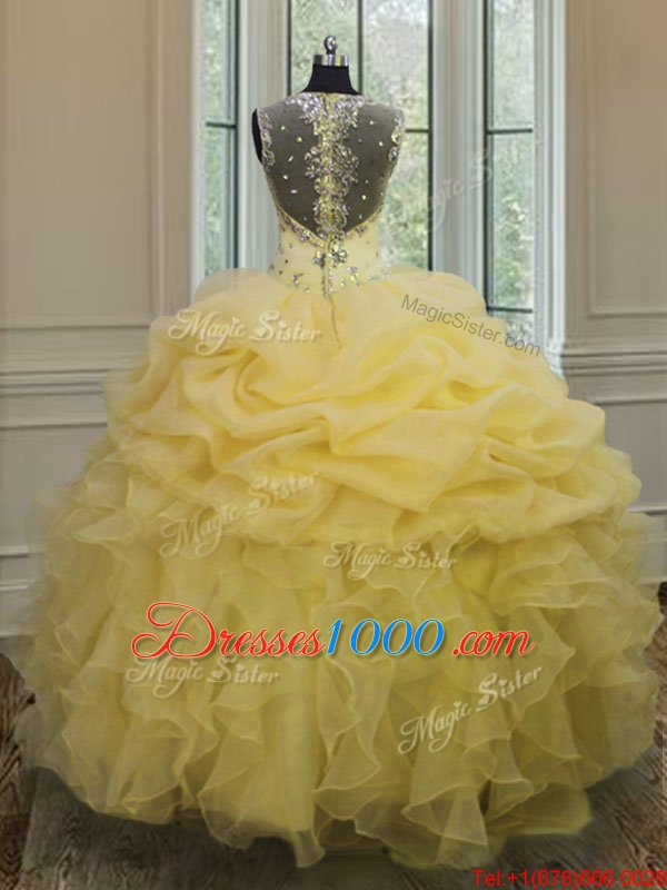 Suitable Floor Length Light Yellow Sweet 16 Dresses Straps Sleeveless Zipper