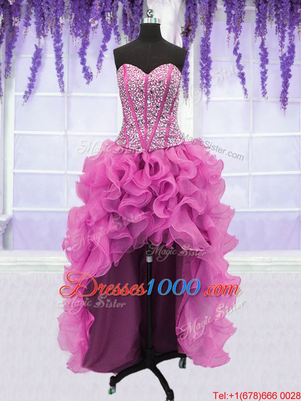 Noble Four Piece Organza Sweetheart Sleeveless Lace Up Ruffles and Sequins Quinceanera Gowns in Lilac