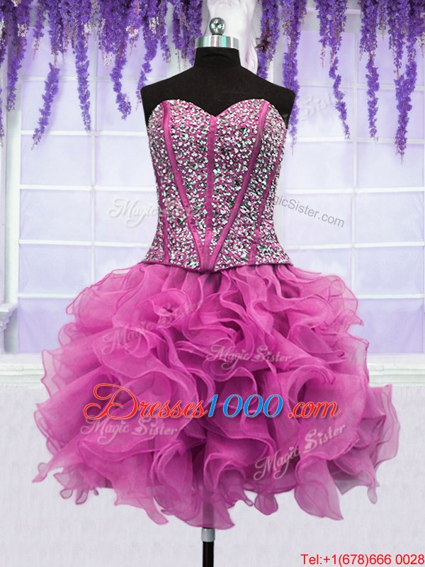 Noble Four Piece Organza Sweetheart Sleeveless Lace Up Ruffles and Sequins Quinceanera Gowns in Lilac