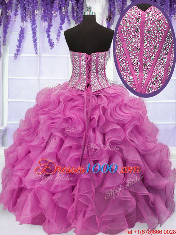 Noble Four Piece Organza Sweetheart Sleeveless Lace Up Ruffles and Sequins Quinceanera Gowns in Lilac