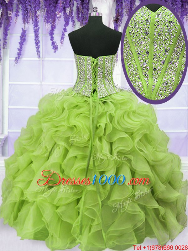 Watermelon Red Lace Up Quinceanera Dress Embroidery and Ruffles Sleeveless Floor Length