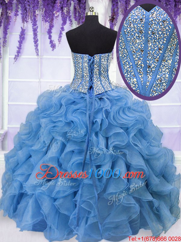 Four Piece Sweetheart Sleeveless Organza Vestidos de Quinceanera Ruffles and Sequins Lace Up