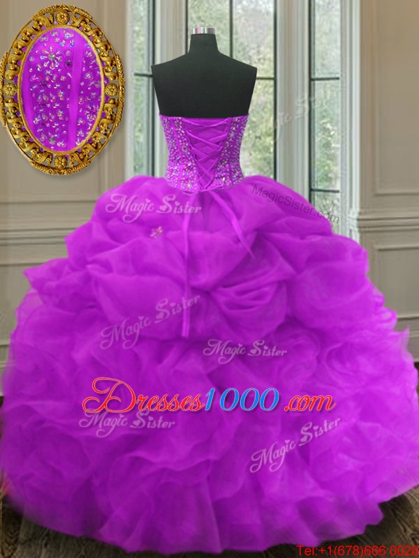 Fashionable Lilac Sleeveless Floor Length Beading and Ruching and Bowknot Lace Up 15 Quinceanera Dress