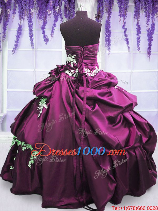 Pick Ups Floor Length Ball Gowns Sleeveless Purple Quinceanera Gown Lace Up