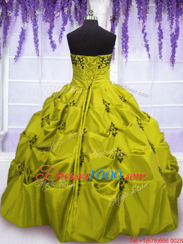Most Popular Floor Length Lace Up 15 Quinceanera Dress Olive Green and In for Military Ball and Sweet 16 and Quinceanera with Embroidery and Ruffled Layers