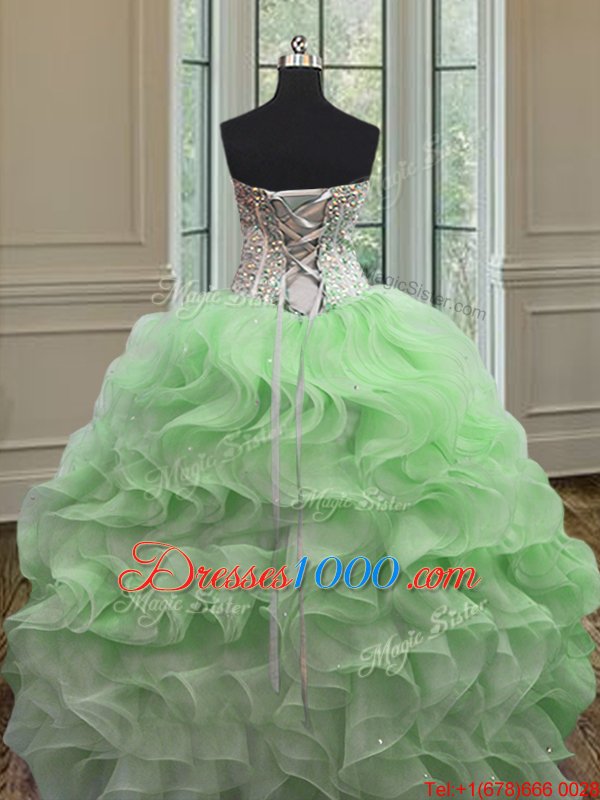 Floor Length Hot Pink Quince Ball Gowns Organza Sleeveless Beading