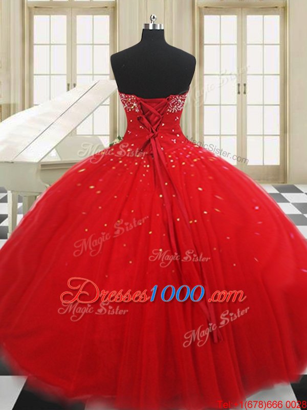 Strapless Sleeveless Tulle 15 Quinceanera Dress Beading Lace Up