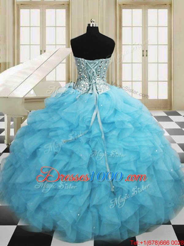 Captivating Three Piece Baby Blue Sweetheart Lace Up Beading and Ruffles Quinceanera Dresses Sleeveless