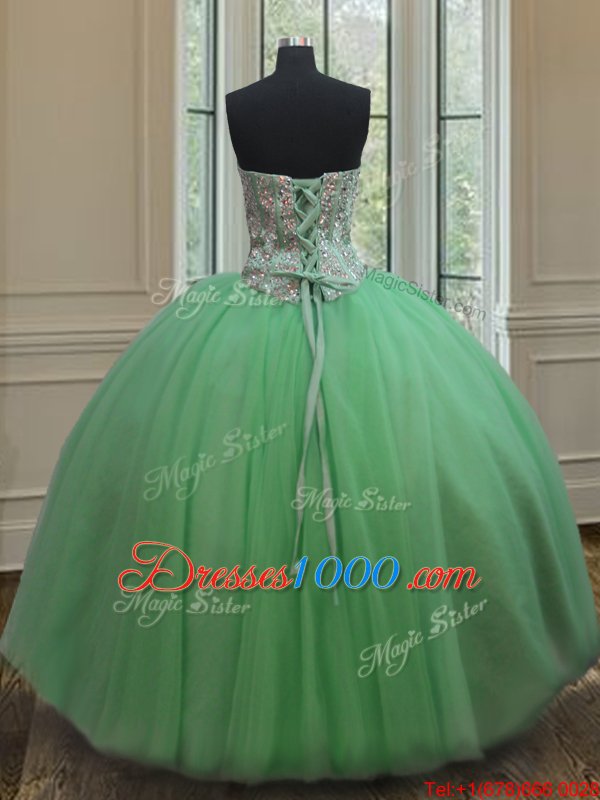 Glittering Floor Length Ball Gowns Sleeveless Quinceanera Dresses Lace Up