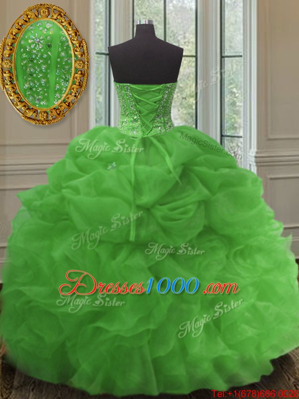 Organza Sleeveless Floor Length Quinceanera Dress and Beading and Embroidery