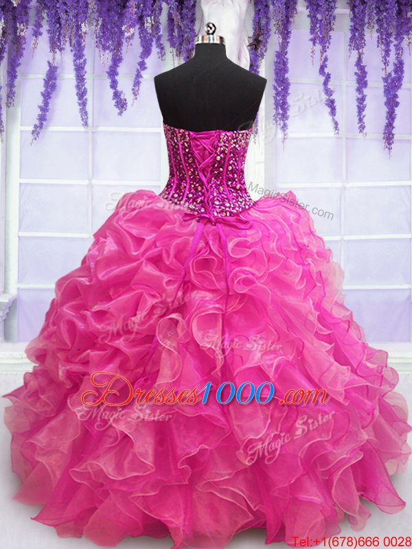 Organza Sleeveless Floor Length Quinceanera Dress and Beading and Embroidery