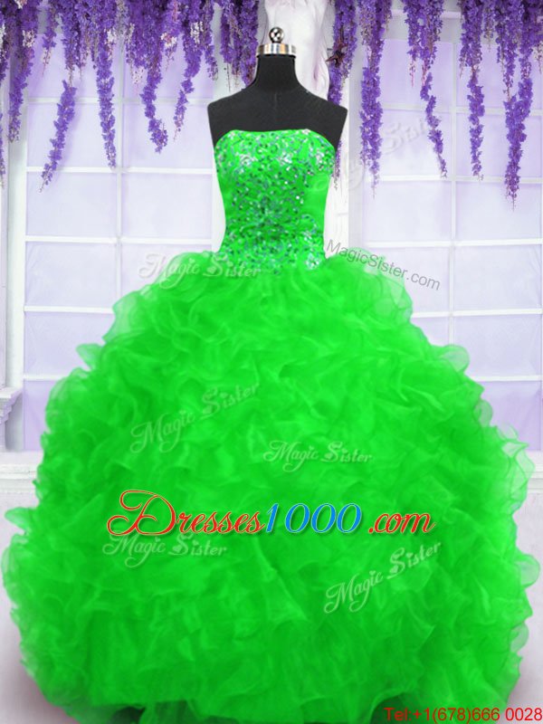 Cheap Sleeveless Organza With Brush Train Lace Up Vestidos de Quinceanera in for with Beading and Appliques and Ruffles