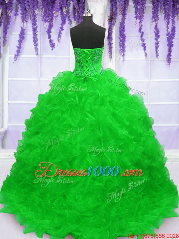 Cheap Sleeveless Organza With Brush Train Lace Up Vestidos de Quinceanera in for with Beading and Appliques and Ruffles