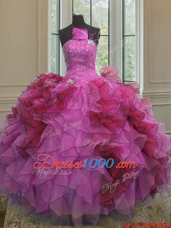 Affordable Multi-color Quinceanera Gown Military Ball and Sweet 16 and Quinceanera and For with Ruffles and Sequins Strapless Sleeveless Lace Up