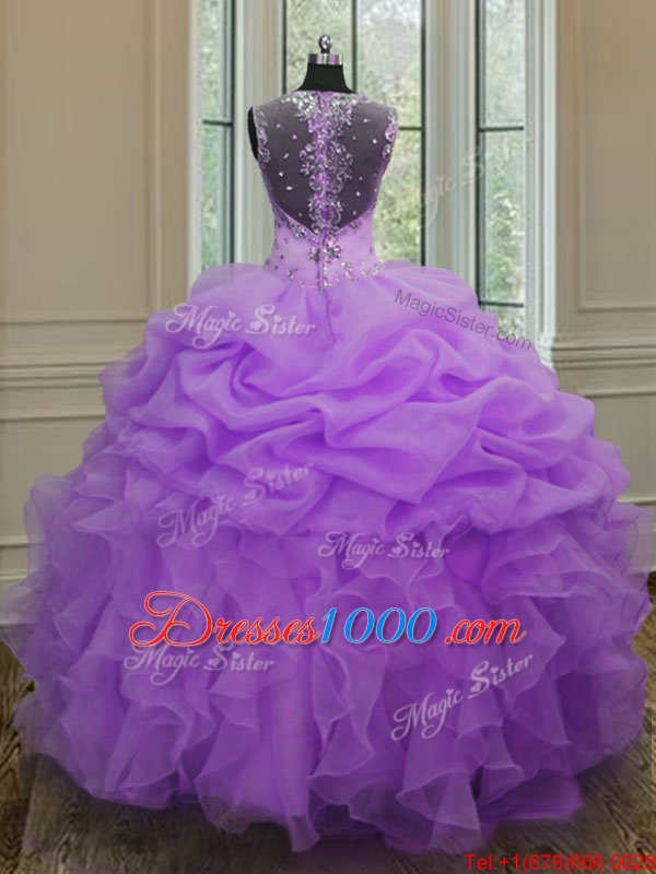 Artistic Straps Sleeveless Zipper Quince Ball Gowns Lavender Organza