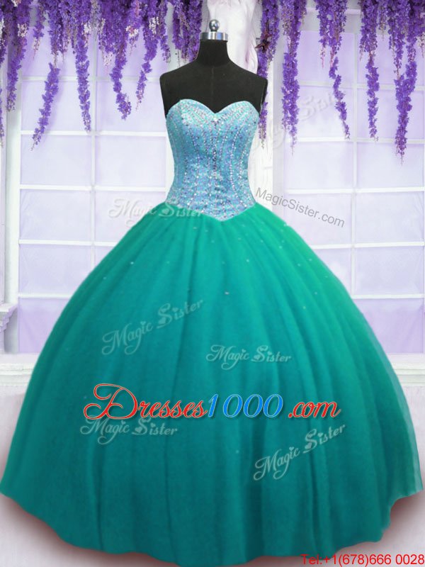 Purple Tulle Lace Up Sweetheart Sleeveless Floor Length Sweet 16 Dresses Beading and Sequins