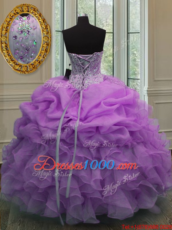 Suitable Sleeveless Lace Up Floor Length Beading and Ruffles Quinceanera Gowns