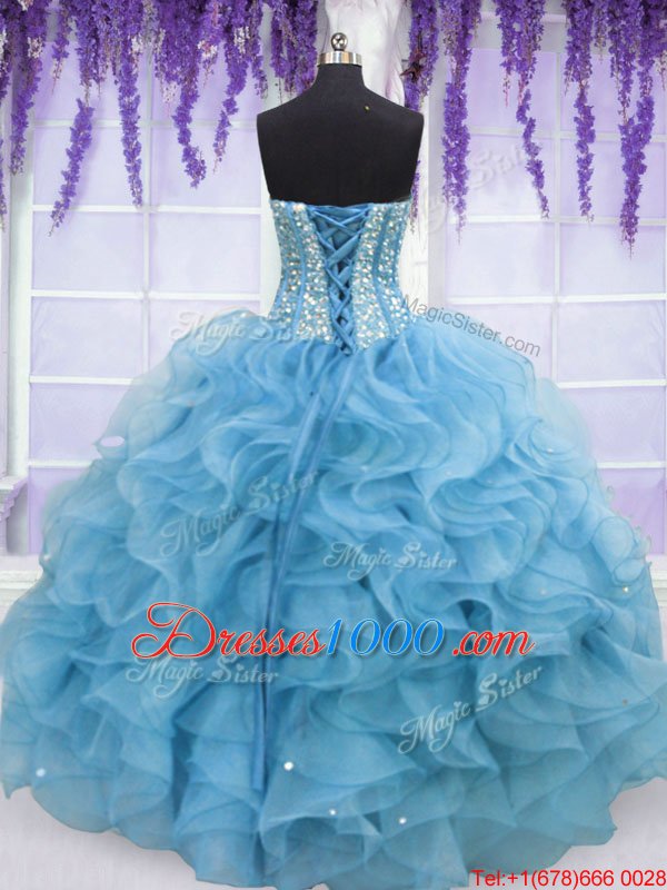 Suitable Sleeveless Lace Up Floor Length Beading and Ruffles Quinceanera Gowns