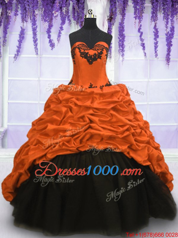 Lovely Multi-color Taffeta Lace Up Sweetheart Sleeveless With Train Quinceanera Dress Sweep Train Appliques and Pick Ups