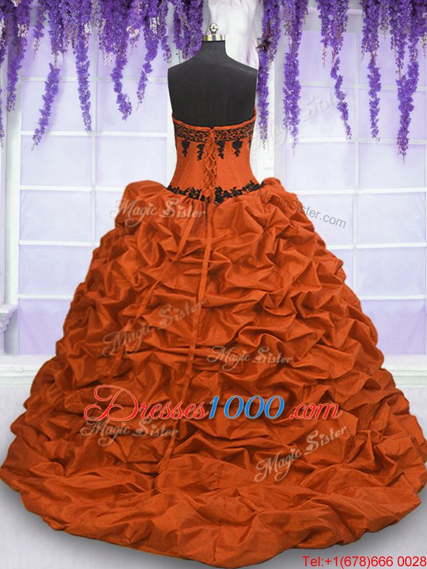Lovely Multi-color Taffeta Lace Up Sweetheart Sleeveless With Train Quinceanera Dress Sweep Train Appliques and Pick Ups