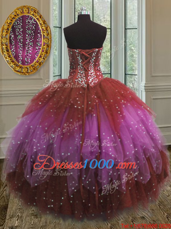 Modest Three Piece Floor Length Multi-color 15th Birthday Dress Sweetheart Sleeveless Lace Up