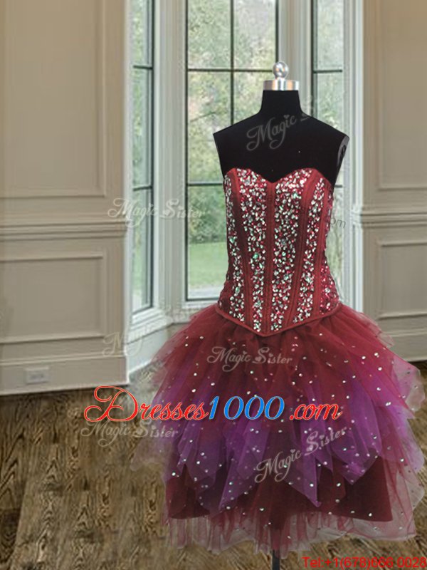 Modest Three Piece Floor Length Multi-color 15th Birthday Dress Sweetheart Sleeveless Lace Up