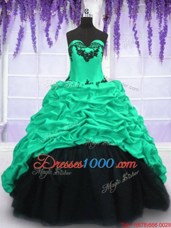 Graceful Pick Ups Sweetheart Sleeveless Sweep Train Lace Up Quinceanera Dresses Turquoise Taffeta