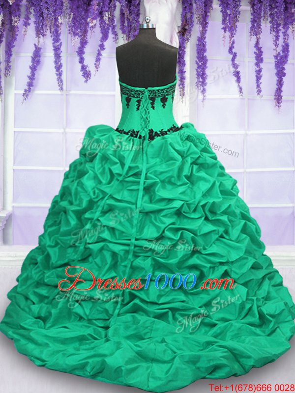 Graceful Pick Ups Sweetheart Sleeveless Sweep Train Lace Up Quinceanera Dresses Turquoise Taffeta