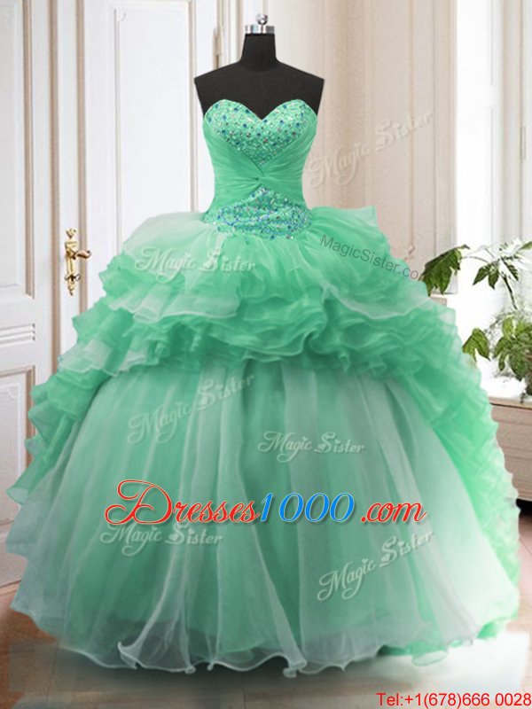 With Train Ball Gowns Sleeveless Apple Green Ball Gown Prom Dress Sweep Train Lace Up