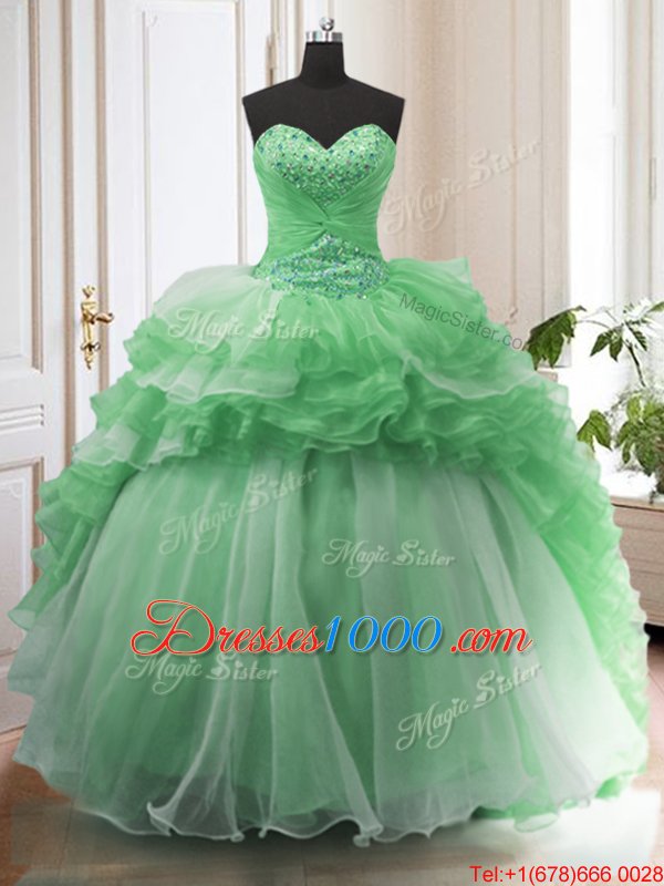 Discount Sleeveless Sweep Train Beading and Ruffled Layers Lace Up Sweet 16 Dresses